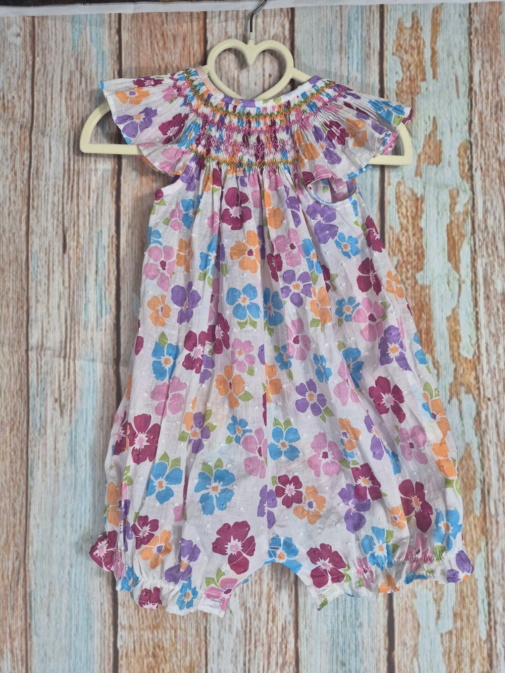 Hug Me First Colorful Floral Smocked Baby Romper